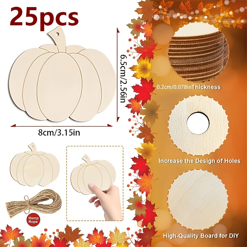 TEMU 25pcs Ornements en bois non de grand , adaptés à la décoration par peinture à , Halloween, Thanksgiving, Noël, mariage et décoration de fête à ,