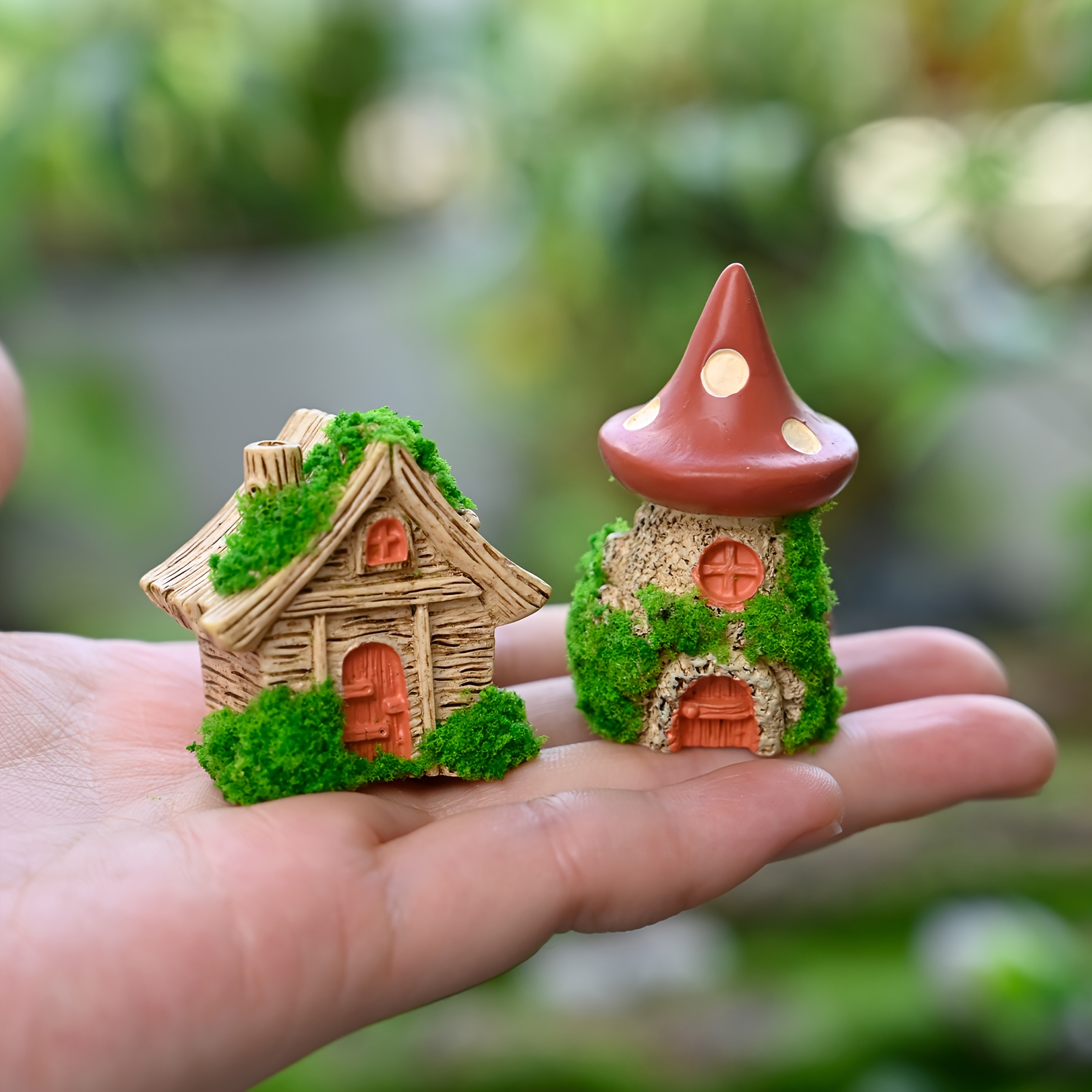 TEMU 2pcs, Simulated Resin Moss House/elf House/tree House/ House Bonsai Statue Decoration, Outdoor Garden/moss Micro Landscape Gardening Ecological