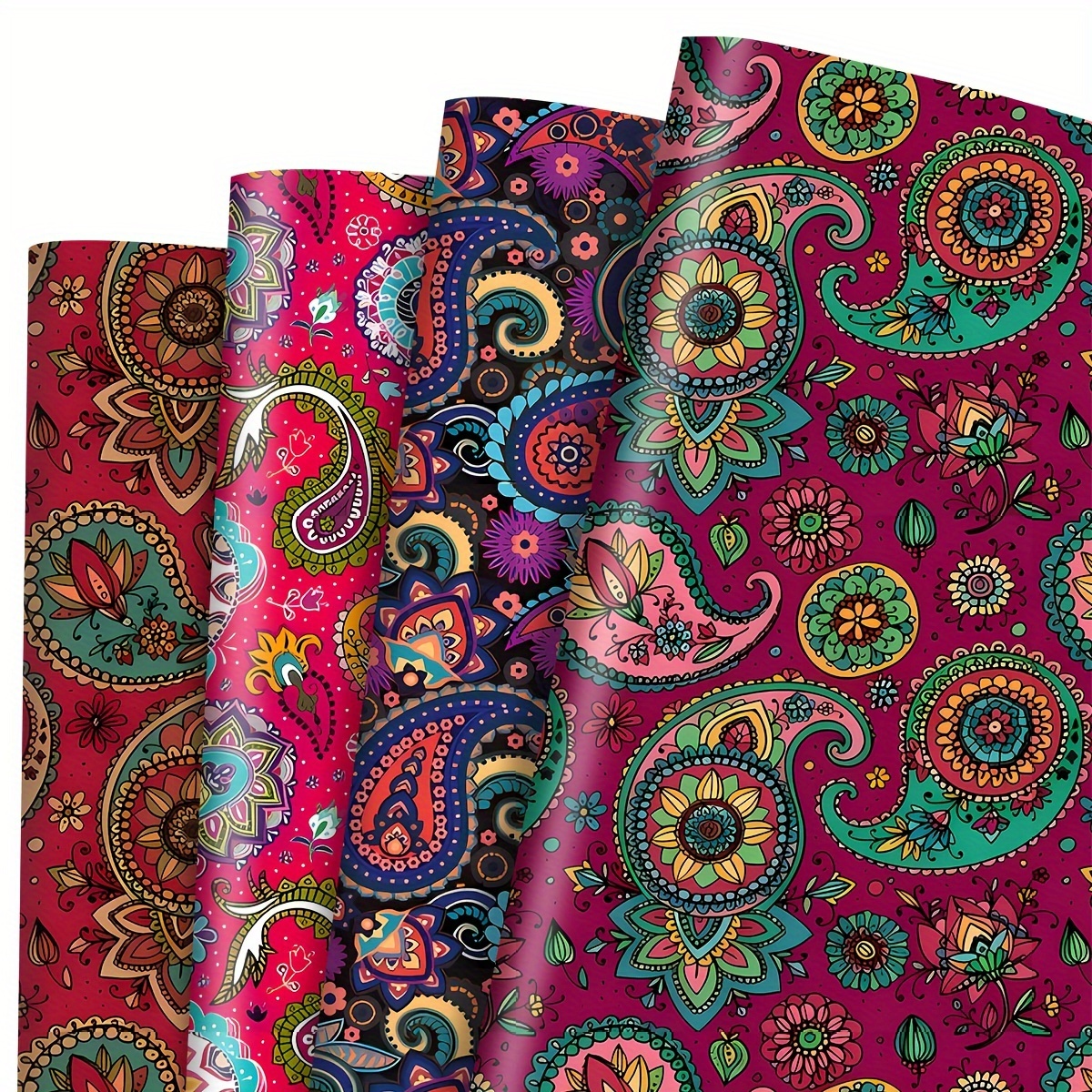 

4pcs Paisley Sewing Fabric Bundle, 19.7x17.7 Inches, Premium Thick Polyester , 120gsm - Ideal For Diy Crafts, Gift Wrapping & Quilting