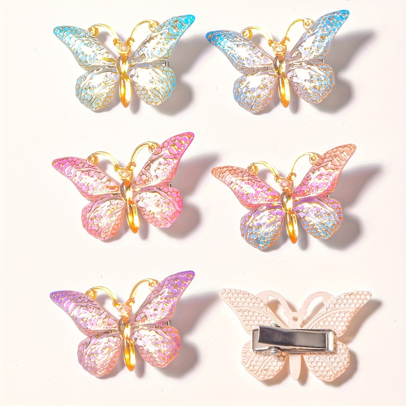 Conjunto de 6 Presilhas de Cabelo de Borboleta em Resina Degradê - Acessórios de Cabelo Fofos e Modernos Para Meninas, Escola, Festas, Aniversários, Festivais
