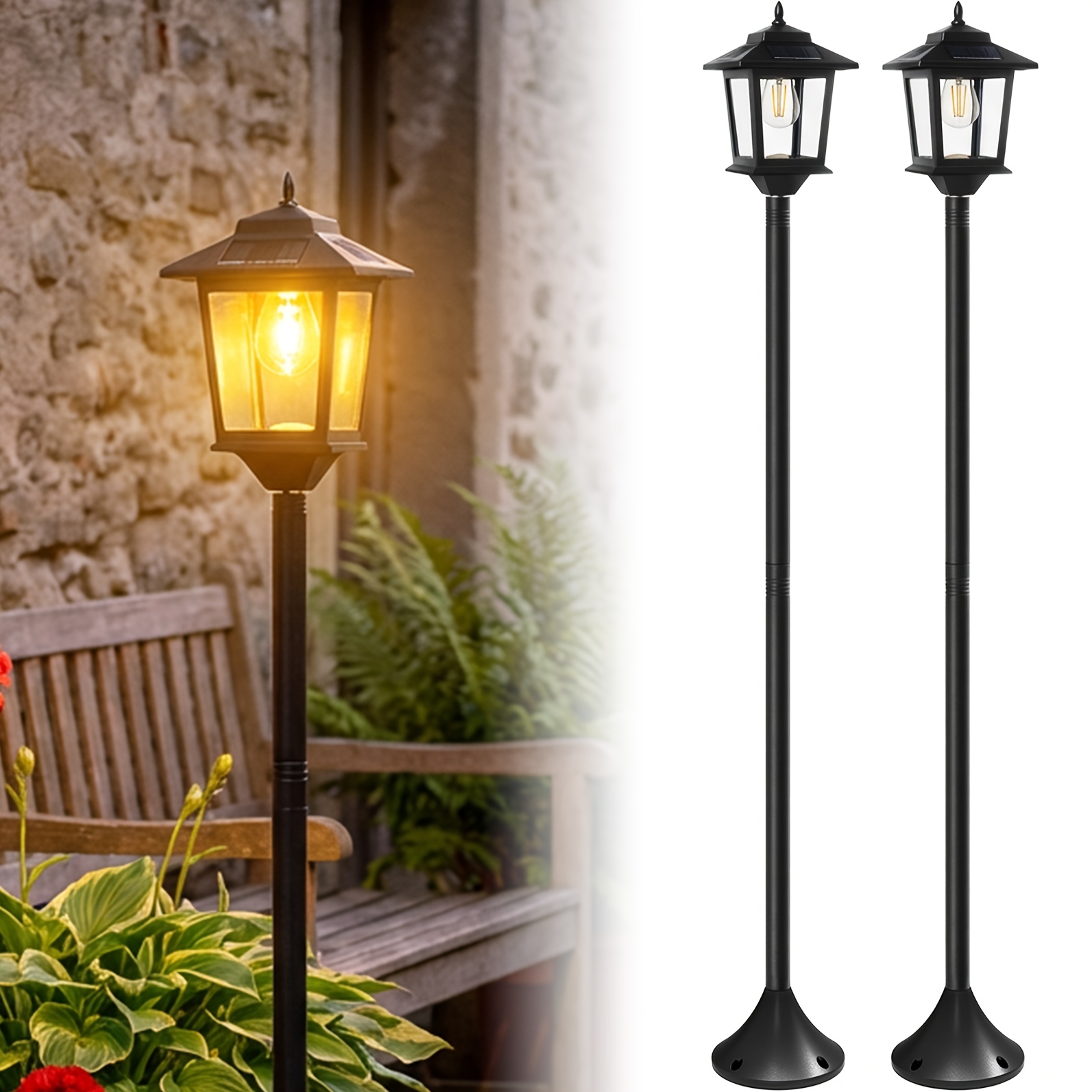 2 pack 63 inch solar lamp post lights outdoor solar powered