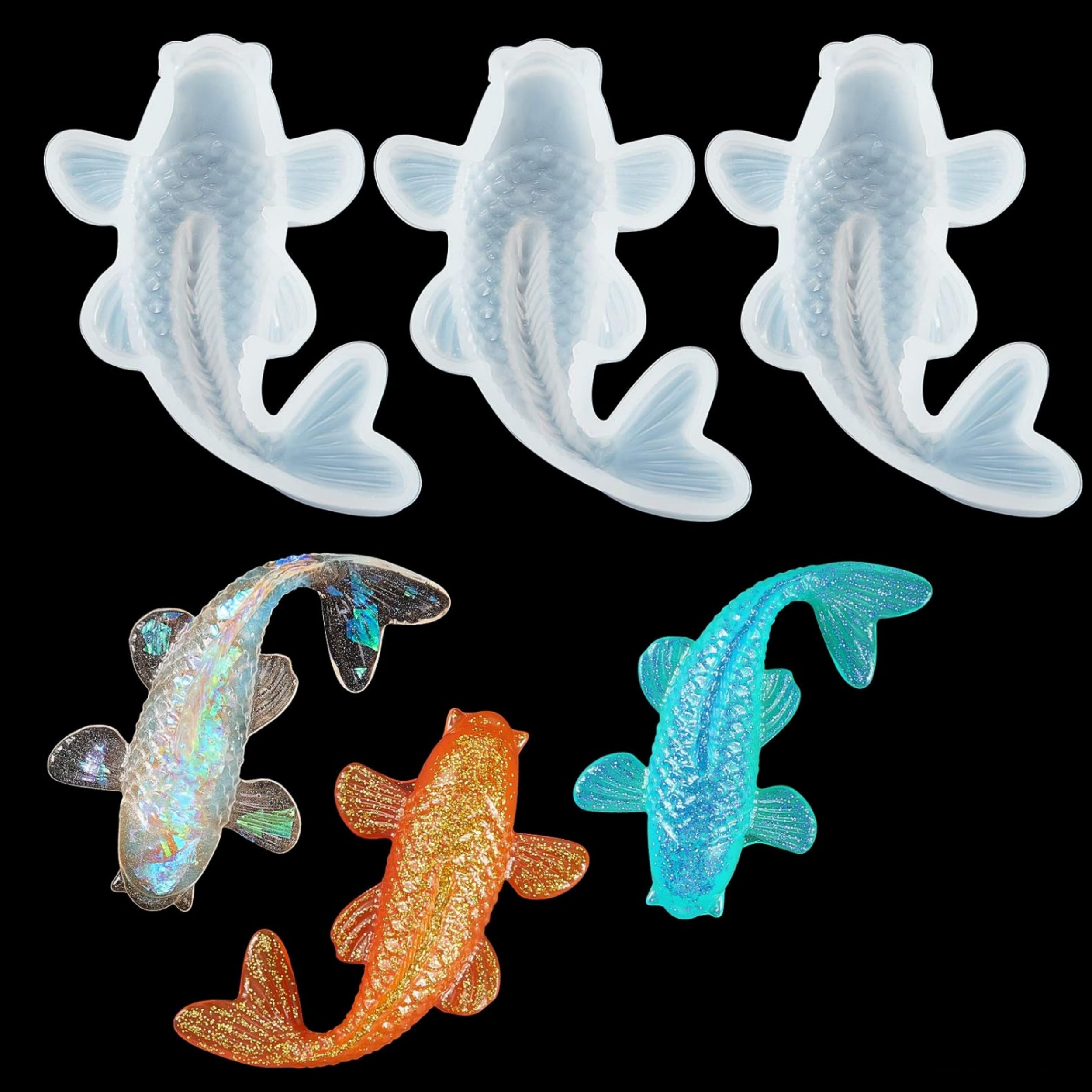 

3pcs Koi Fish Silicone Resin Mold, Koi Goldfish Diy Pendant Casting Silicone Mold, Fish Fondant Silicone Mold, For Diy Decoration, Pendant Jewelry Making