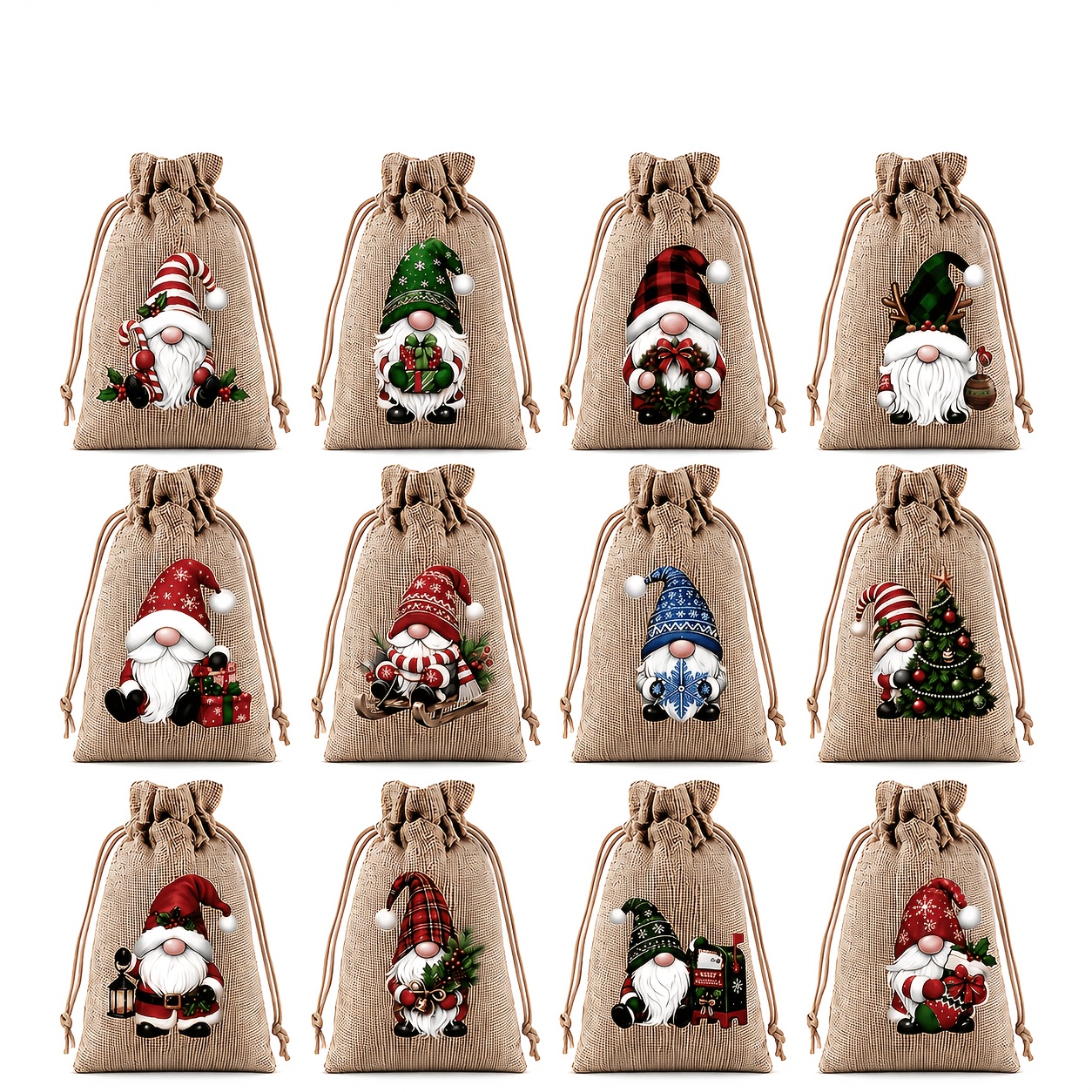 TEMU Juego de 12 bolsas de regalo navideñas nuevas con cierre de cordón, neceseres de regalo de Navidad, bolsas de almacenamiento con cordón, bolsas