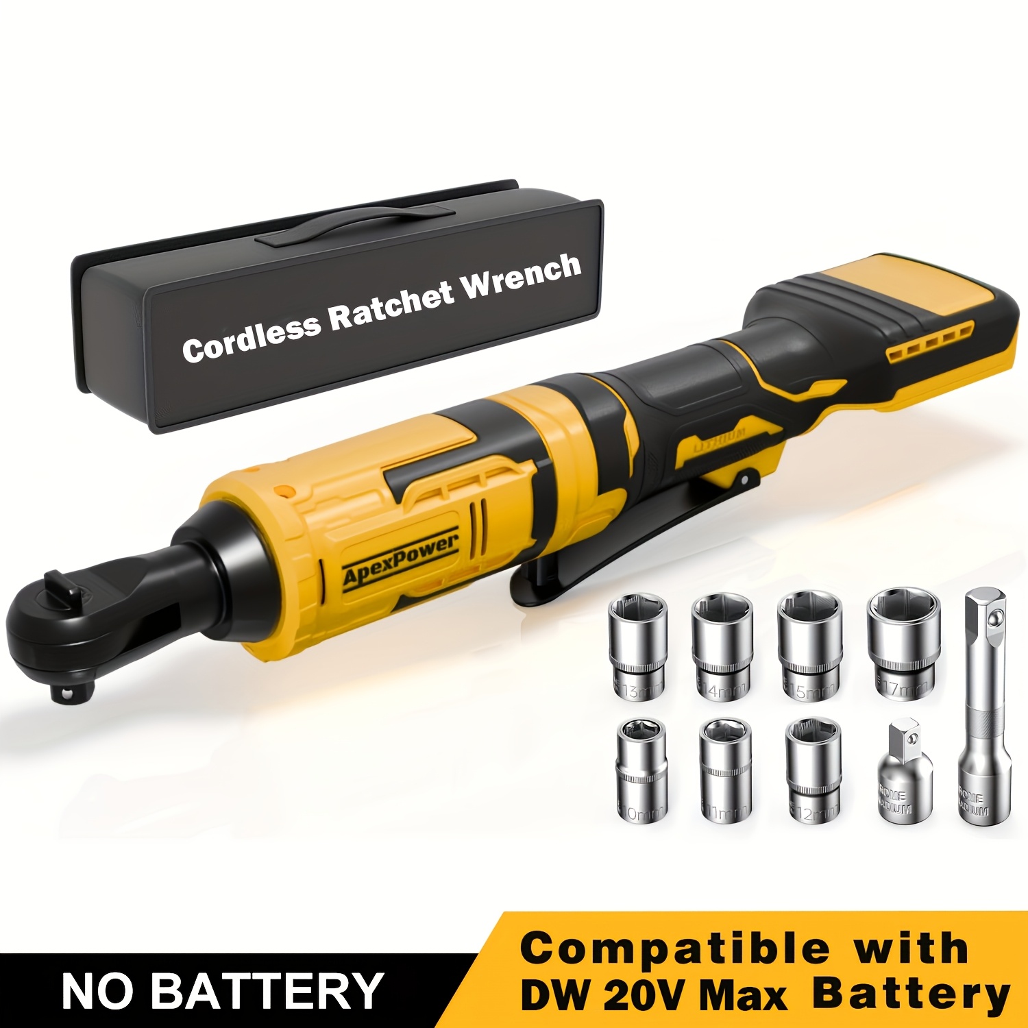 TEMU Professional Heavy-duty Cordless Ratchet Wrench Kit For 20v - 74ft-lb Torque Electric Gun, 0-400 Rpm Variable Speed, With Led Light, Adapter & 8