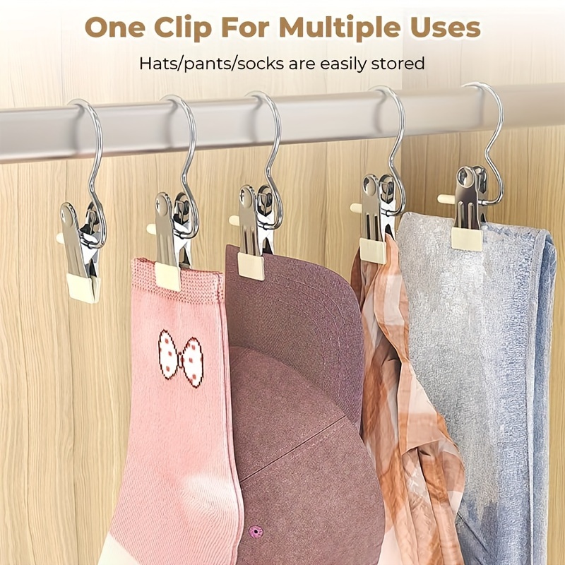 

10 Pcs Space-saving Clothespin Hat Pants Storage Hanging Travel Hook, Stainless Steel Boot Hangers Clips Boot Hangers For Closet, Laundry Hooks Hanging Clips Clothes Pins Socks Towel Clips