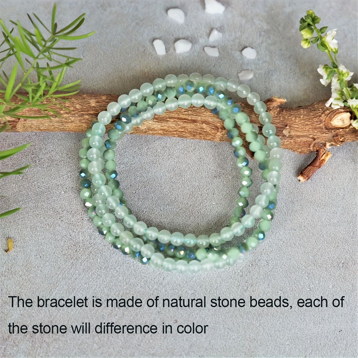 Image of 4mm Green Aventurine And Glass Crystals Stackable Set Of 4pcs Bracelets. Handmade Elastic Bracelets. Green Stone Bracelets. Boho Bracelets