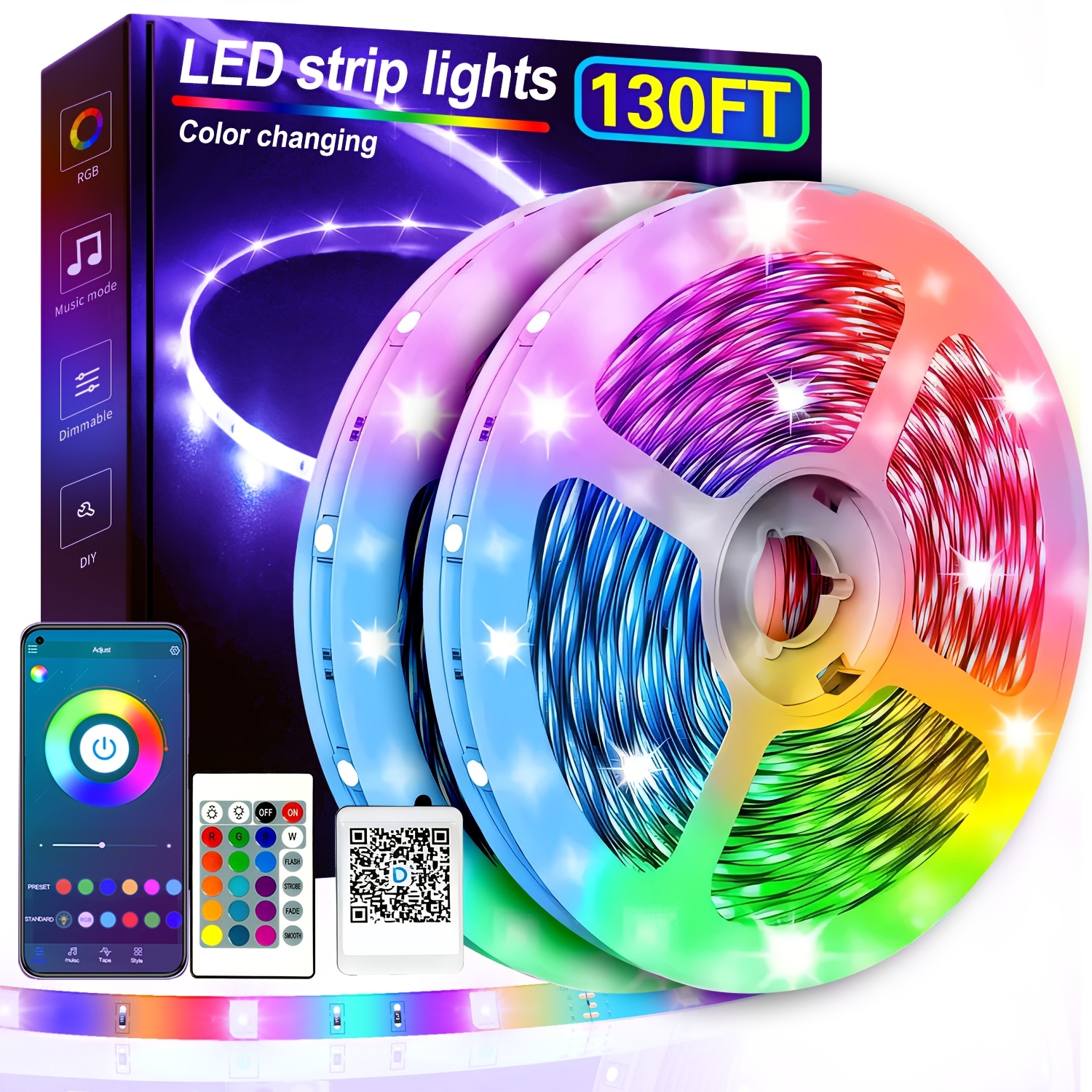 TEMU 260ft Extra Long Smart Led Strip Lights, Rgb Led Lights With App And Remote Control, Dimming, Timing, Length And 16 Million Colors, Music Sync