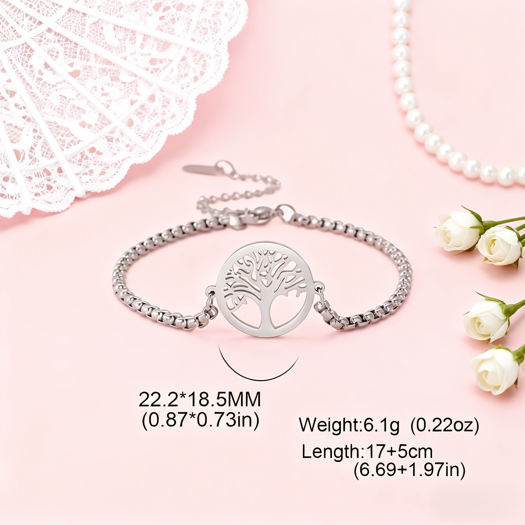 E-shop Damen-Mode-Armband mit durchbrochenem, kreisförmigem Lebensbaum-Anhänger, Edelstahl-Material, Unisex-Stil-Design, vielseitiger Schmuck für