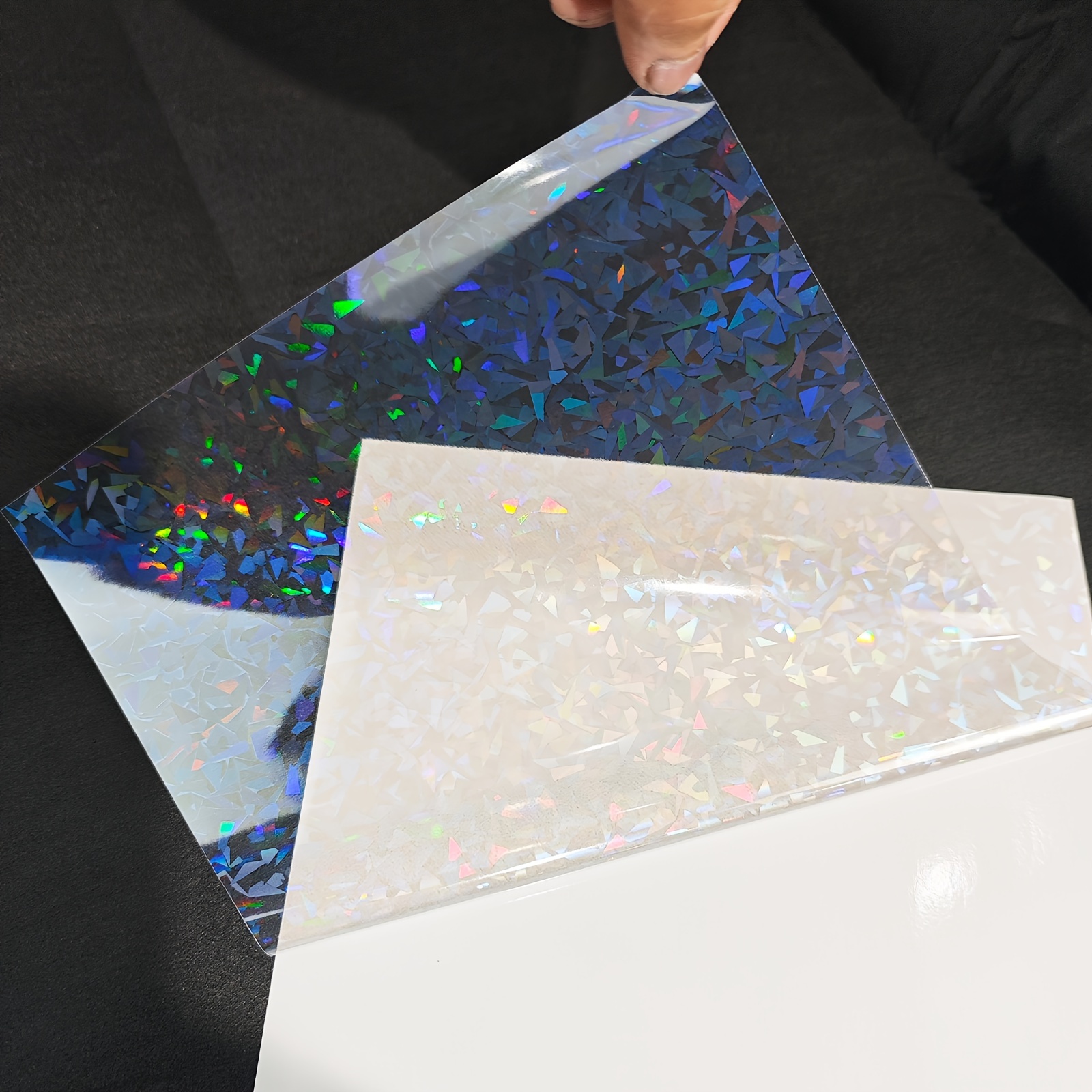 

50-pack Pvc Holographic Film Sheets, Self-adhesive Effect, Sparkling Cold Laminate, Craft And Laminating Material