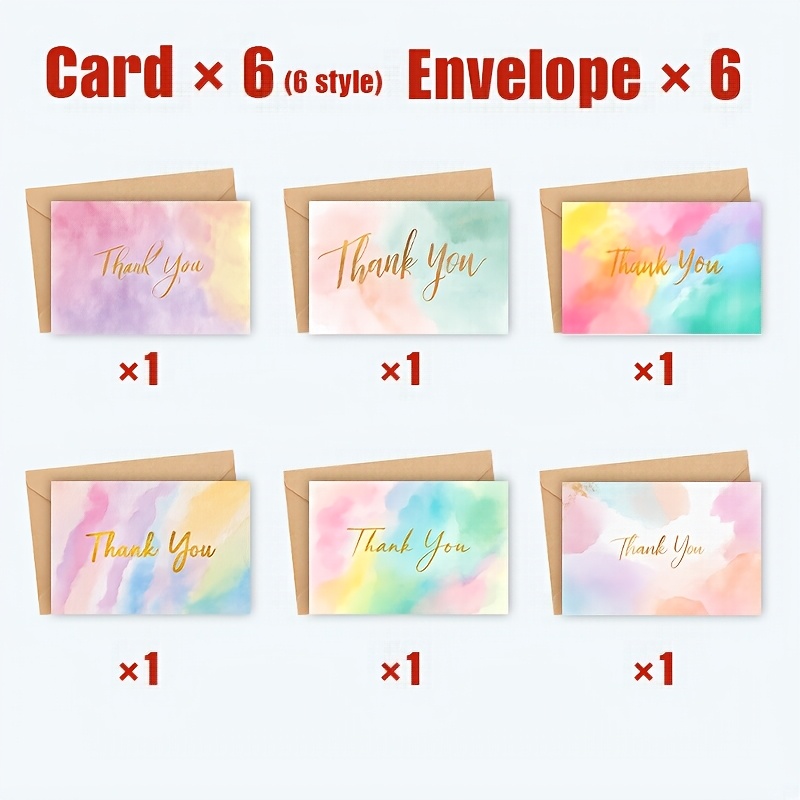 TEMU 12pcs/24pcs Pastel Watercolor Thank You Cards With Envelopes - Soft Watercolor Panels, Elegant Suitable For , Teachers, Business Colleagues