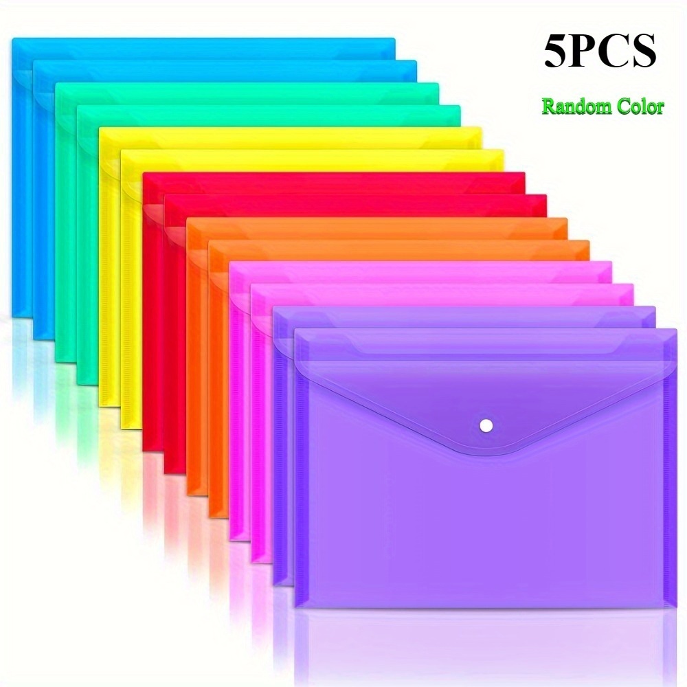 5/10/20pcs A4/Letter Size File Bags with Snap Button Closure - Durable PVC Document Folders, Random Colors (Blue, Green, Yellow, Orange, Purple) for School, Office & Home Organization, Work Supplies, File Organizer for Desk, School Stationery Storage, Vibrant Color Options, Secure Snap Closure 12 5/10/20pcs A4/Letter Size File Bags with Snap Button Closure - Durable PVC Document Folders, Random Colors (Blue, Green, Yellow, Orange, Purple) for School, Office & Home Organization, Work Supplies, File Organizer for Desk, School Stationery Storage, Vibrant Color Options, Secure Snap Closure - Image 12