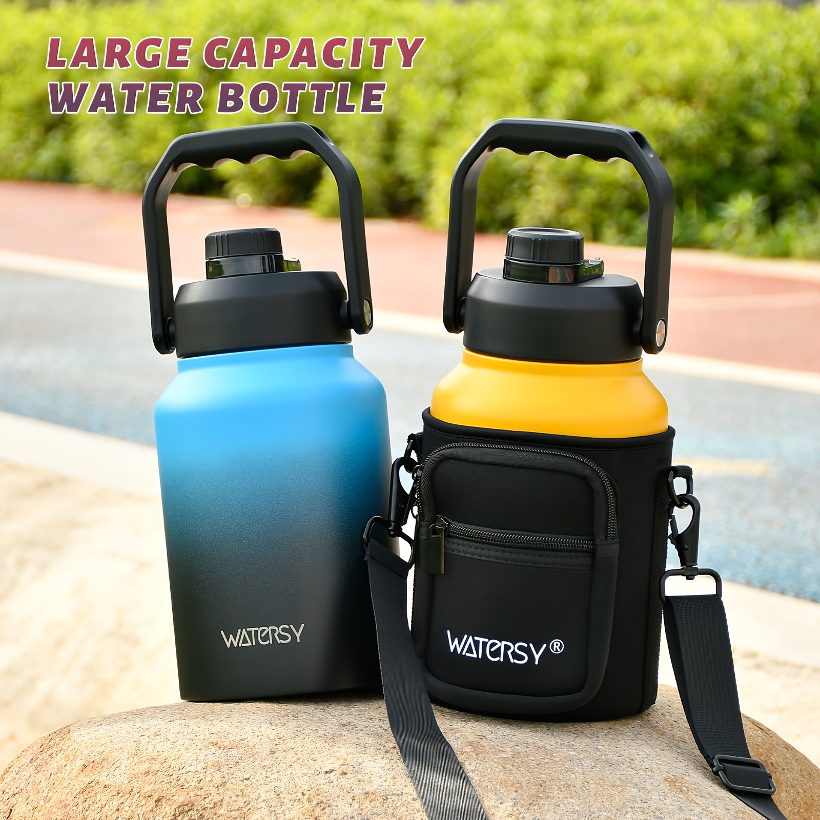 *. * Gallone und * Gallone Wasserflasche, isoliert (kalt für 48 Stunden), auslaufsicher, 64Oz 128Oz Edelstahl-Wasserkanne, Thermoskanne, große Wasserflaschen mit Griff für Fitnessstudio, Wandern,