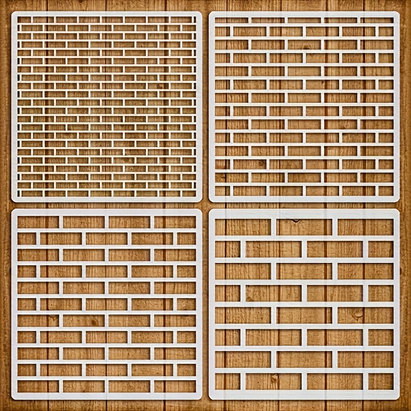 TEMU 1 Set Of 4pcs Reusable Geometric Wall Brick Pattern Templates, 5.9 X 5.9 Inches, Ivory Pet Plastic Material, For Home Decor, Greeting Card