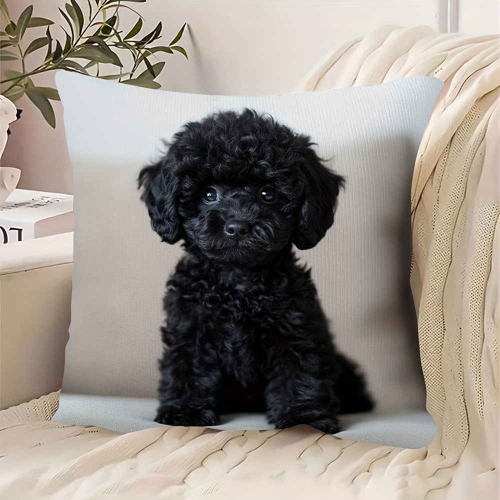 TEMU 2d Flat - A Cute Black Poodle Printed Polyester Pillowcase, Measuring 17.72x17.72 Inches – A Salon-style Decorative Cushion Cover Suitable For
