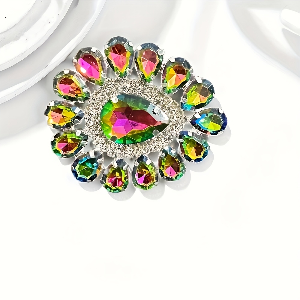 TEMU Oversized Bezel Rhinestone Ring - Adjustable Vintage Statement Piece With Heavy-duty Colorful Rhinestone Suitable For Parties, Weddings, Daily
