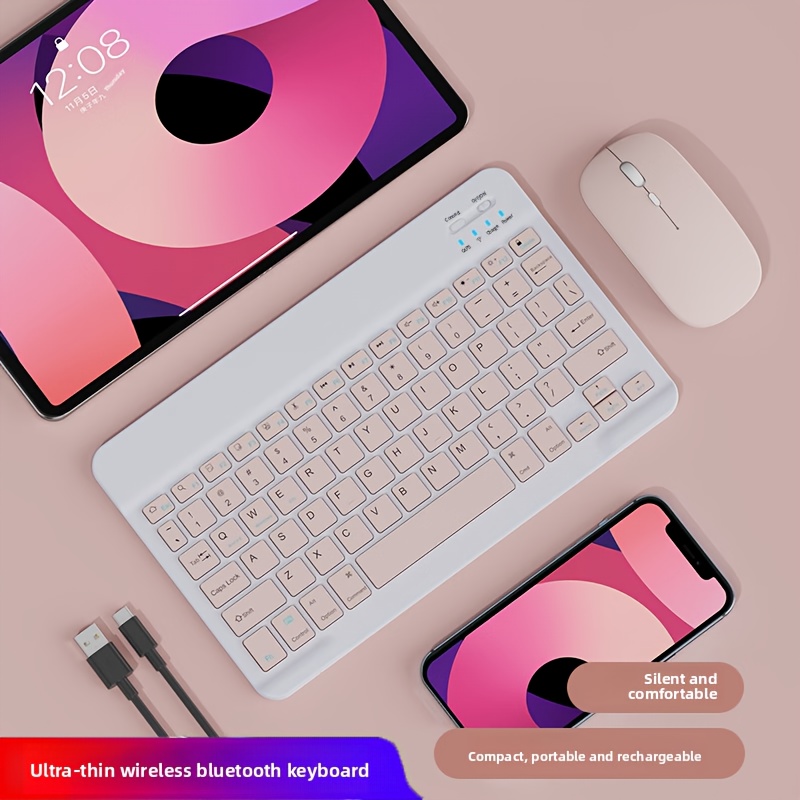 Teclado inalámbrico ultrafino para portátil y para for ipad - Portátil, recargable, diseño ergonómico con carga USB-C, ideal para oficina, viajes y uso doméstico, accesorio para espacio de trabajo en casa | Teclado elegante | Diseño compacto, teclado inalámbrico para portátil