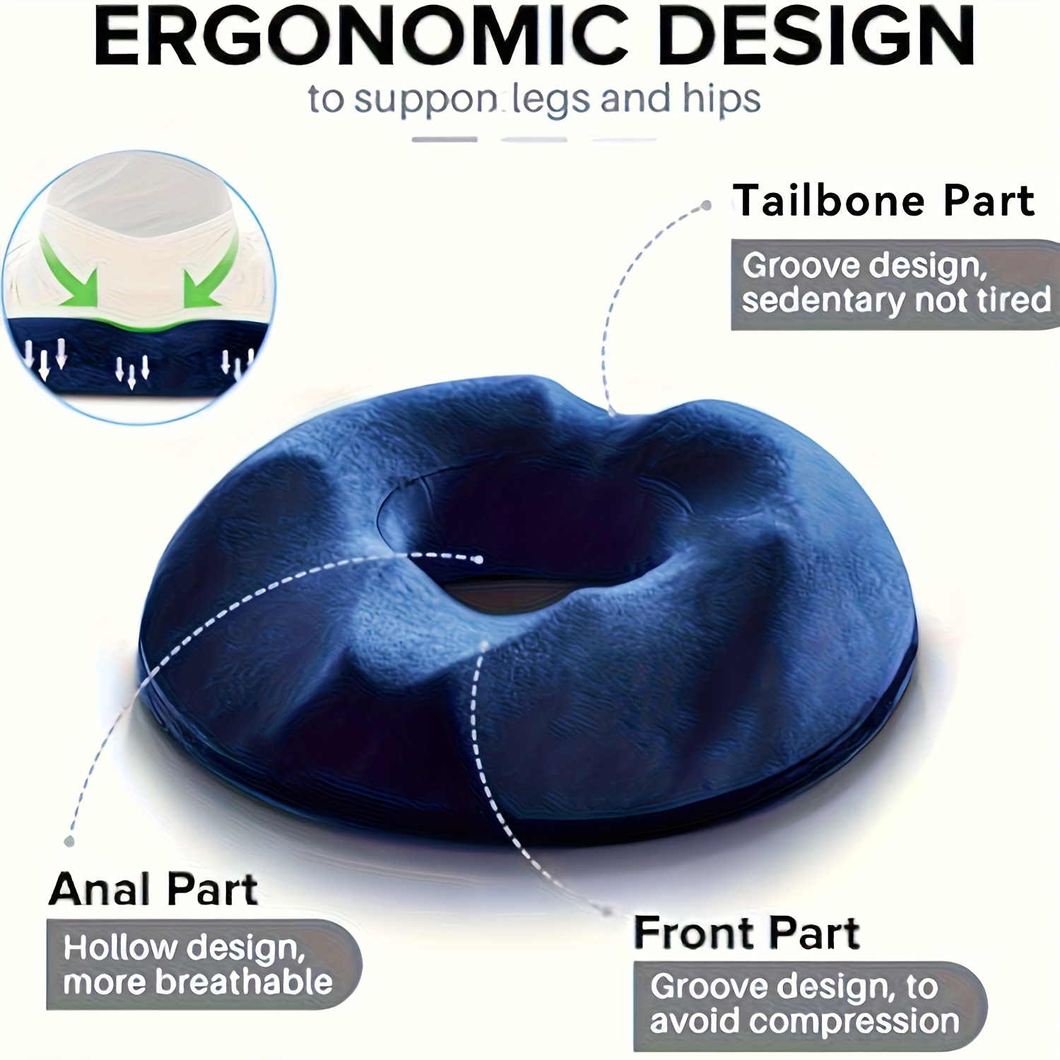 Coussin d'assise en mousse à mémoire de forme coccyx