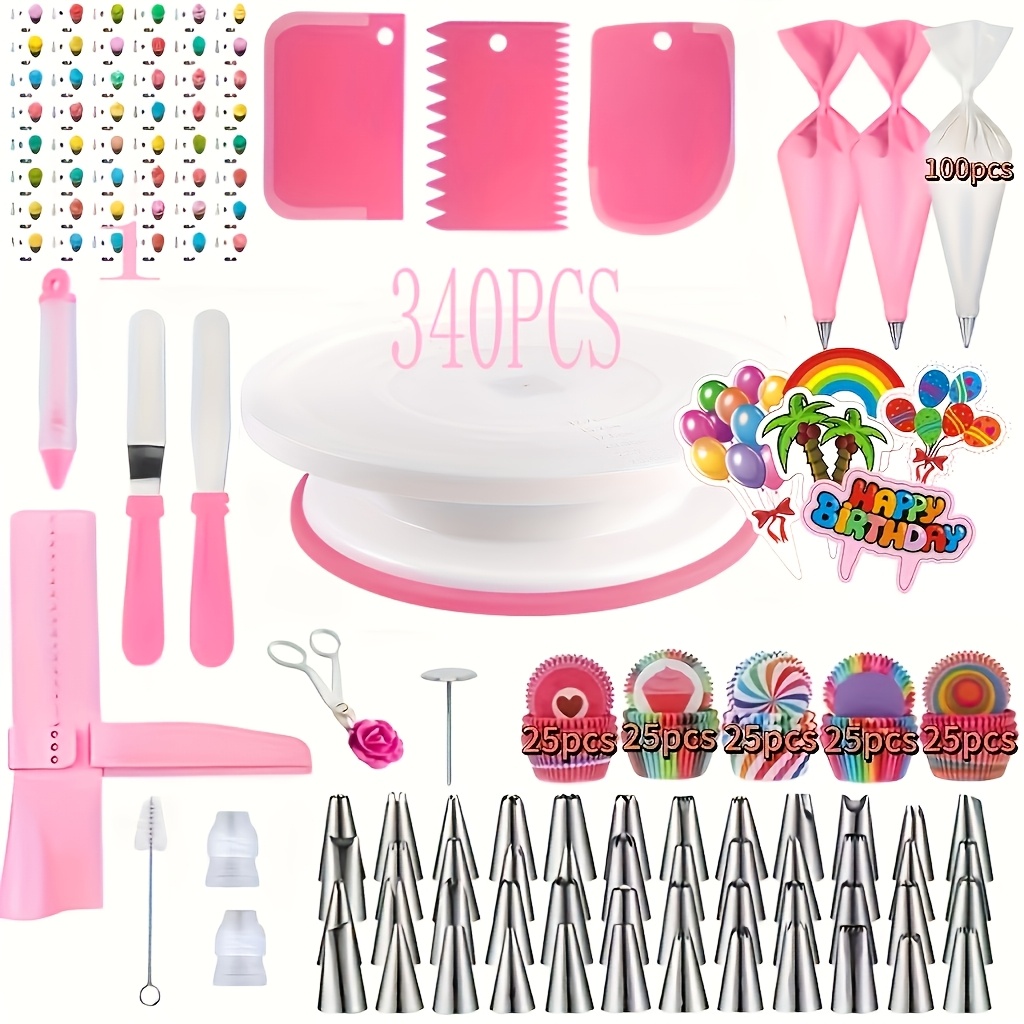 340pcs Cake Turntable Set, Cake Decorating Kit, Cake Baking Tools, Nozzle Set, Cake Carving Tools