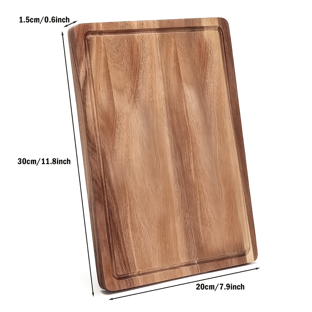 1pc Large Double-sided Wooden Cutting Board With Handle And Juice - Thick For Kitchen, Cheese, And Service - Wood, Durable And Easy To Clean.
