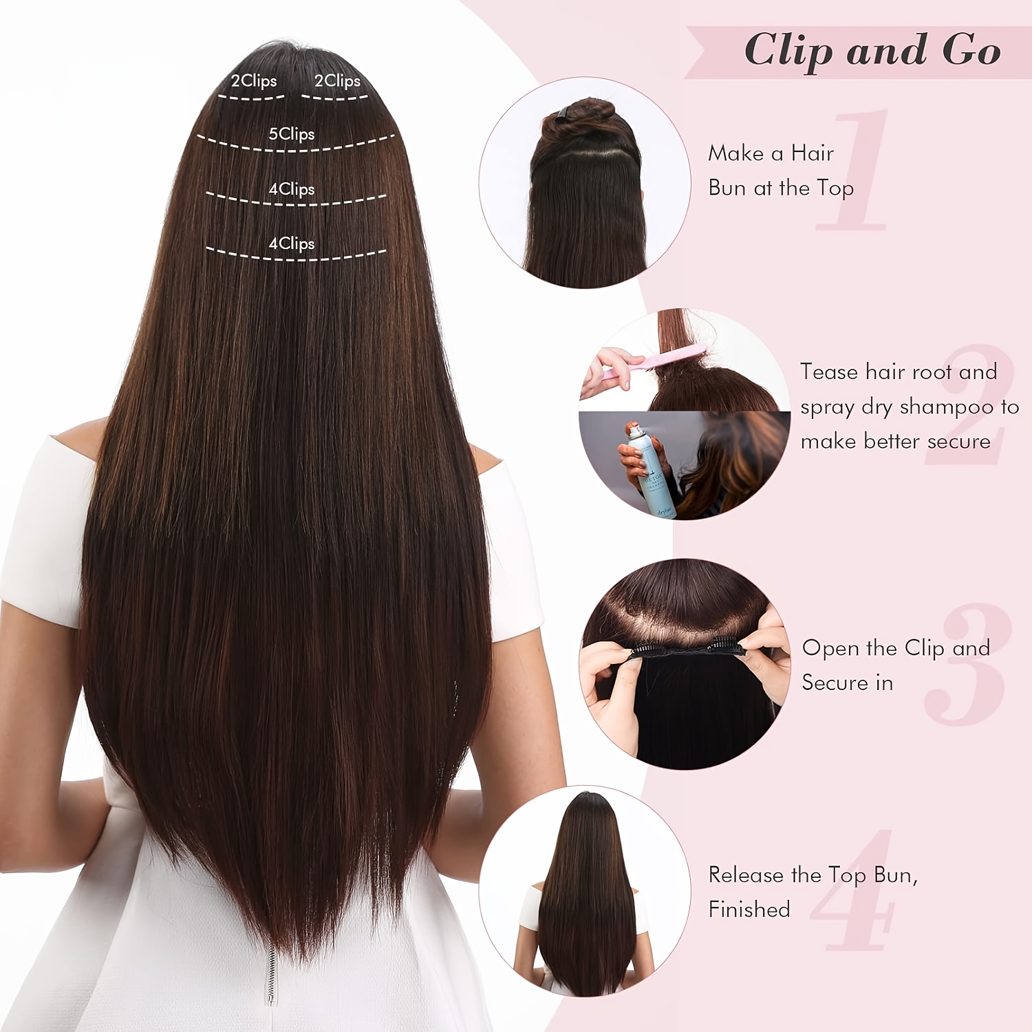clip in hair extensions, hair extensions thick long lace weft lightweight synthetic hairpieces for women (60.96 cm-240 gram(pack of 5), chocolate brown with golden blonde highlights) details 3