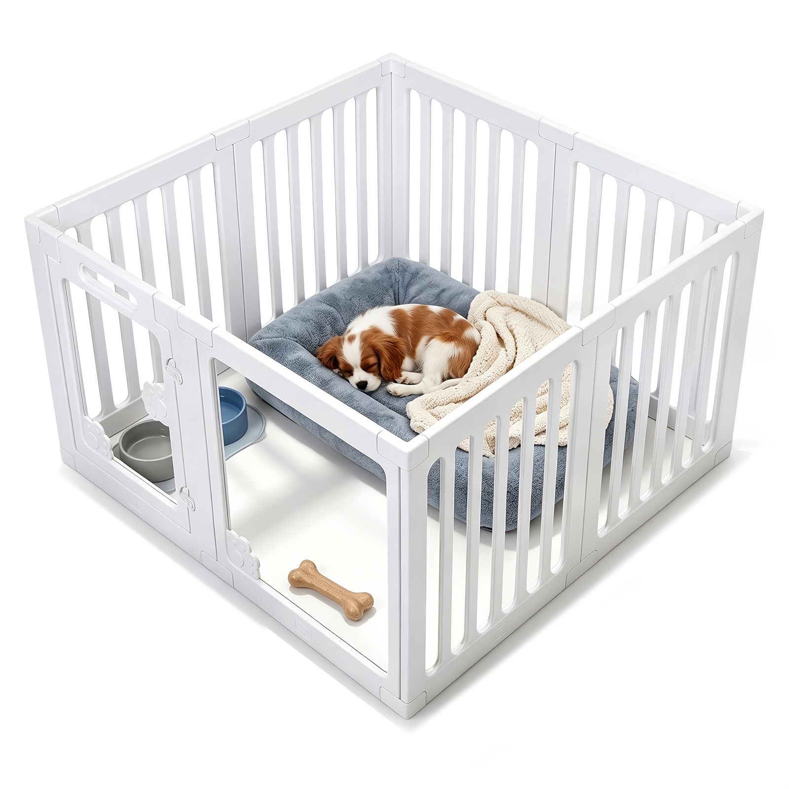 Image of Puppy Run Foldable, Acrylic Puppy Run Indoor For Home, 6 + 2pcs Plates With Gate For Small To Medium Dogs, Transparent ( X 60cm)