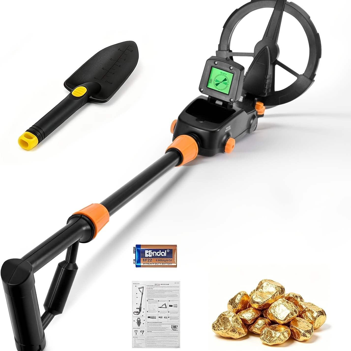 Metal Detector With Lcd Display, Detector With Sound Signal And Search Coil, Complete Coin Treasure Hunt Kit, Including Plastic Shovel.