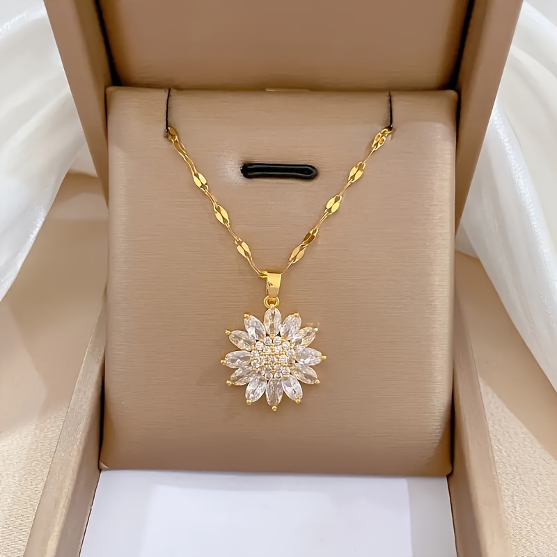 

Elegant Sunflower Zircon Pendant Necklace - Unisex, Perfect For Birthdays & Special Occasions