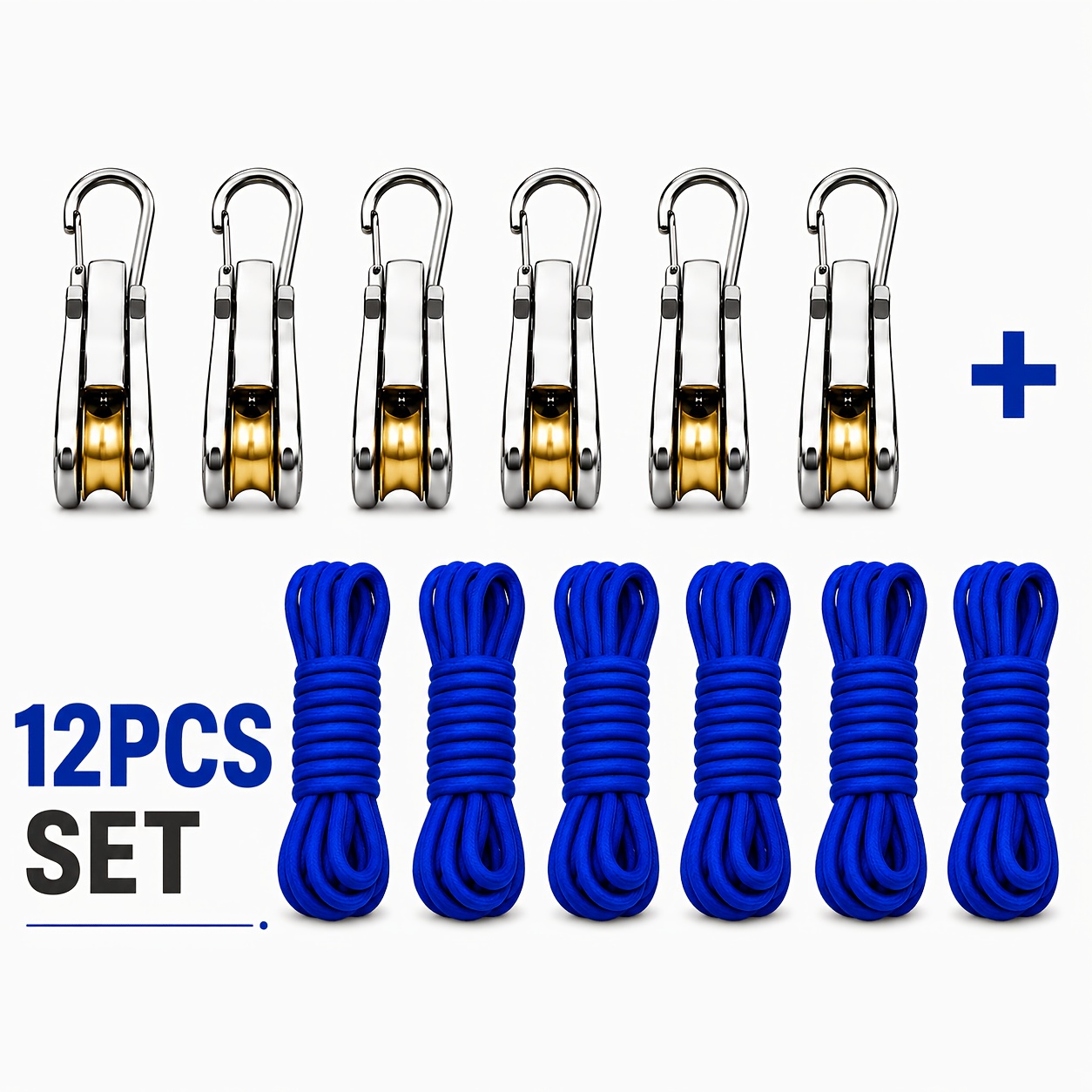 TEMU 12pcs Set Of Ropes With Rollers And Tensioners (including 6pcs Pull Hooks And 6pcs Pull Cords), Heavy Duty Telescopic Strap Additions Rope, Or
