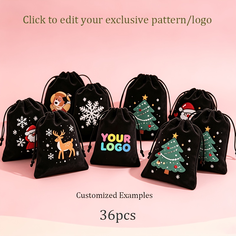 TEMU 36pcs Sacs Cadeaux à Cordon Coulissant Motif Personnalisé, 12X9Cm Sacs d'Emballage Cadeaux Fermeture Col en Velours, Sacs de Bijoux de Fête
