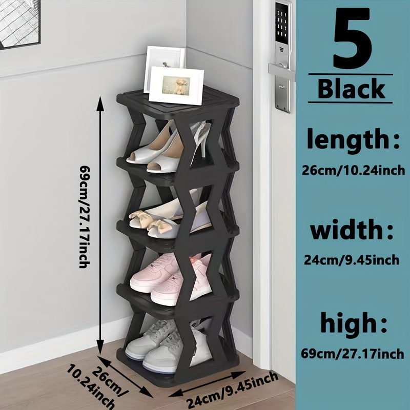 TEMU 1set, Simple Shoe Rack, Black Single Row Multi-layer Optional, Vertical Design Simple Narrow Small Does Not Occupy Space, Suitable For Doorway Living Room Bedroom Toilet And Other Multiple Scenes