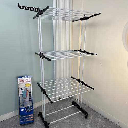 Extendable Freestanding Clothes Drying Rack, Stainless Steel Oversized 4-Tier Collapsible Rolling Vertical Clothesline with Wheels, Clothing Folding Laundry Drying Rack Stand Scarf Stand Pants Organizer Hanger Drying Shelf with Side Wings And Casters