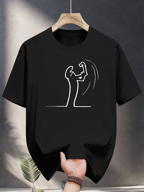 öğe resmi erkek ağır gramajlı 180g %100 tişört - erkek ve kadın çizimleriyle , yumuşak nefes alabilir yuvarlak kısa kollu, günlük ve durumlar, minimalist modern sokak , fitness, dış mekan, günlük giyim - çok yönlü kısa