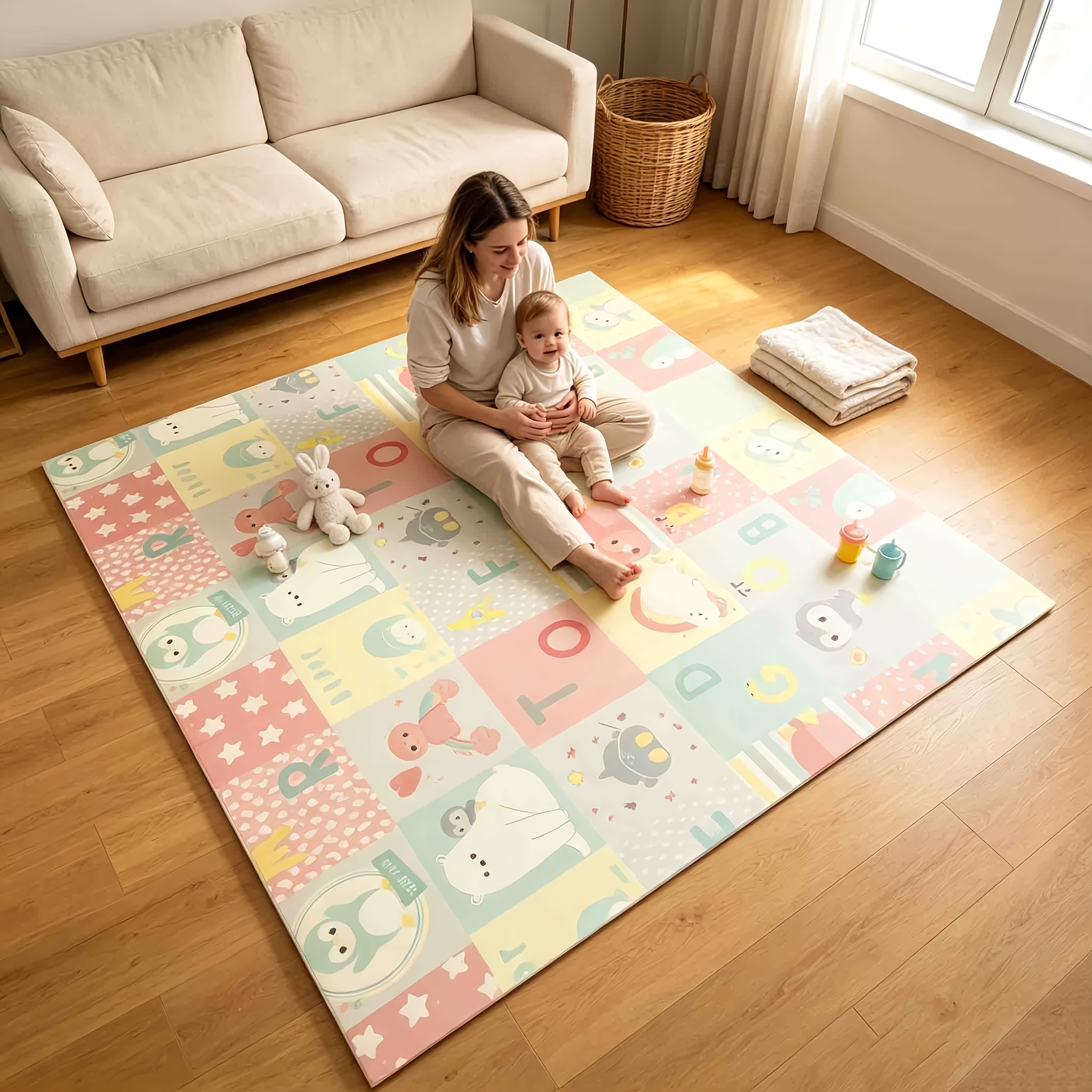 TEMU Baby Crawling Mat, Double-sided Design, Soft And Thickened For Tummy Time And Learning To Walk, Foldable For Storage, Suitable For Indoor Use, :