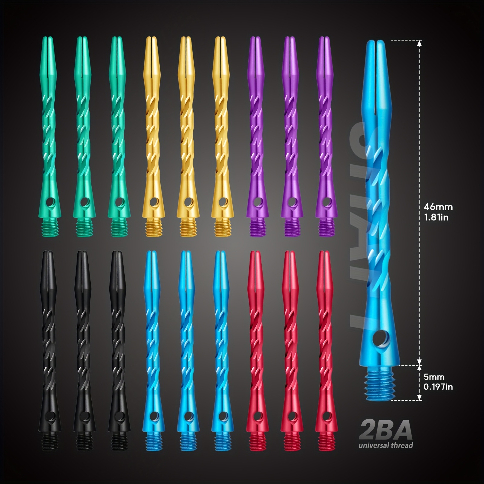 Set of Professional Dart Additions with 6 Multicolored Aluminum Shafts
