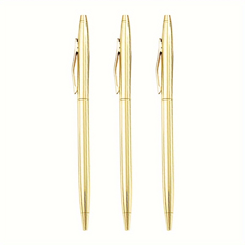 Image of 3pcs/set Slim Golden Ballpoint Pens With 1mm Black Ink - Black Ink, Elegant Gift For Business, Office, Teachers, Weddings, Christmas School Office Supplies