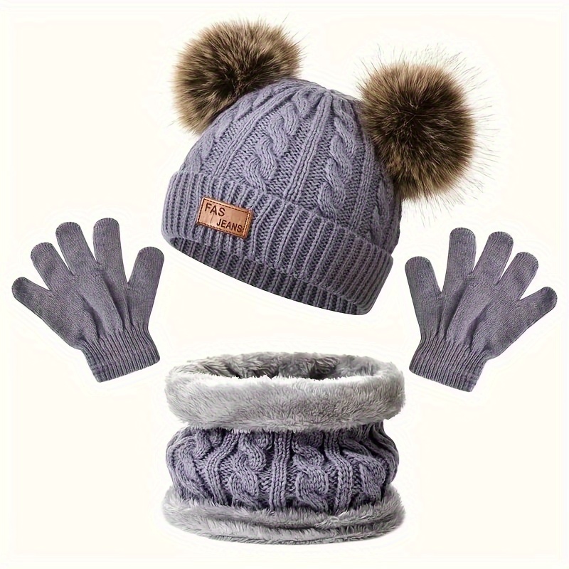 2 sets winter knit beanie hat double pom poms neck warmer - Temu display picture 1