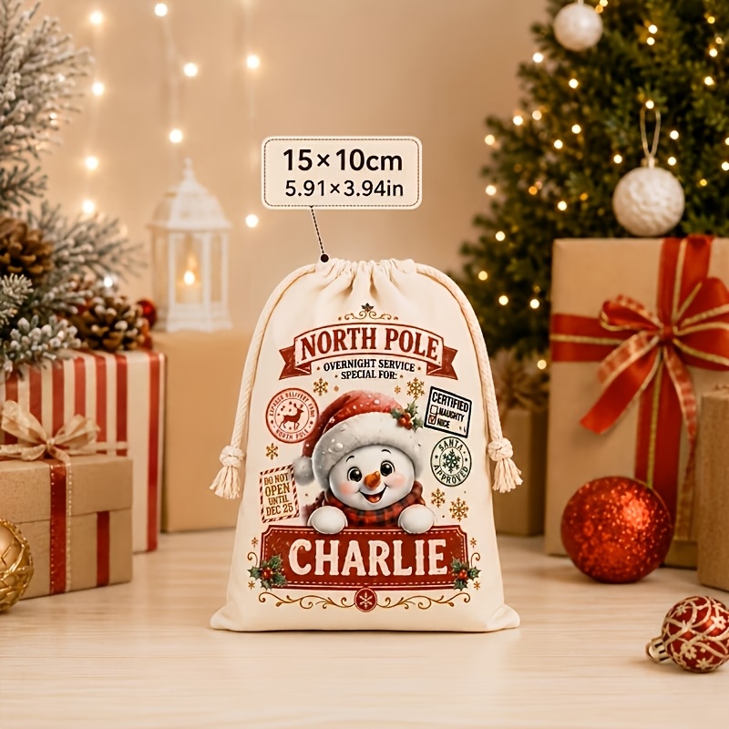 TEMU personnalisé Ourson de Neige Noël avec Cordon de Serrage, Sac de Livraison Personnalisé avec Nom , Cadeau de Fêtes de Noël avec Nom Personnalisé