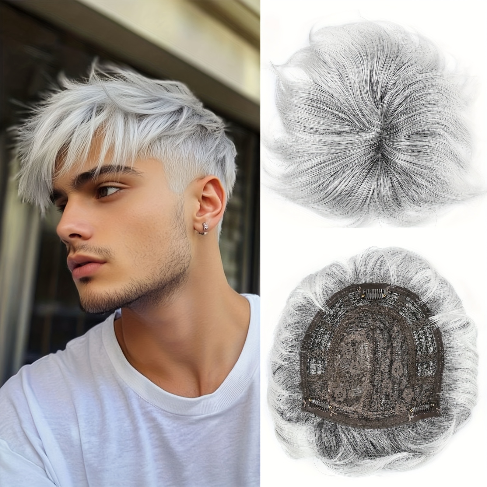 Short Hair Toppers For Men Grey Hair Topper With Thining Hair Male Fluffy Synthetic Fiber Cut Hairpieces Lightweight And Breathable For Daily Use