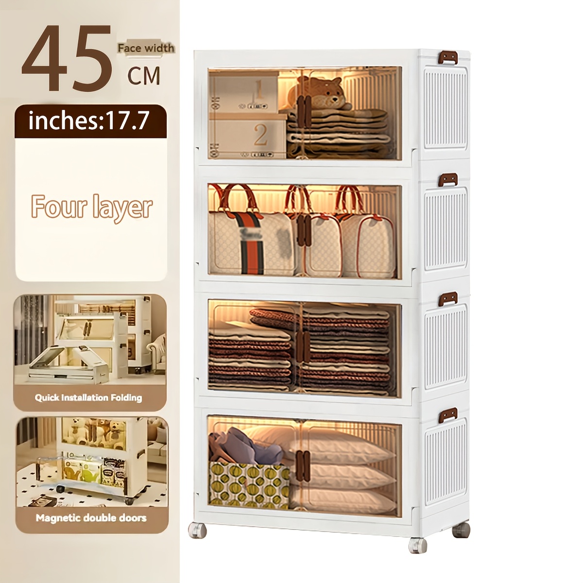 Image of 45cm Oversized Kids Locker With Wheeled Doors - Collapsible Locker For Bedroom Nursery Storage Of Clutter, Documents, Toys, Snacks And Plastic Drawers For Storage, Children Locker