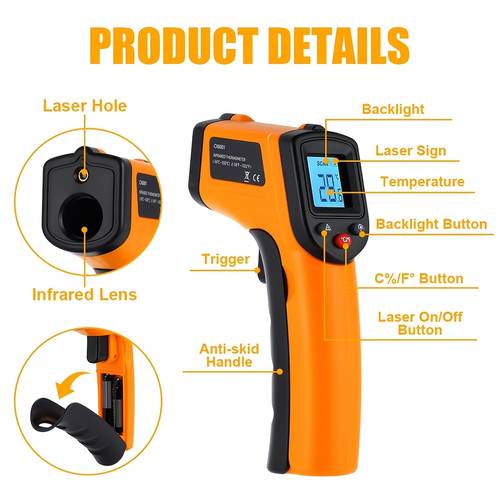 infrared thermometer digital non contact laser infrared thermometer 58 to 1022 50 to 550 cooking gun freezer oven thermometer suitable for home industrial use christmas gift