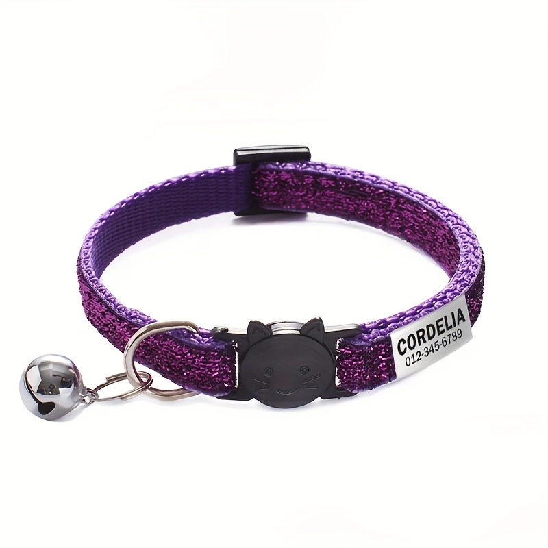 TEMU [Personnalisation] 1pc Collier pour chat doux et sûr avec clochette, nom de l'animal et numéro de téléphone gravés sur mesure, collier