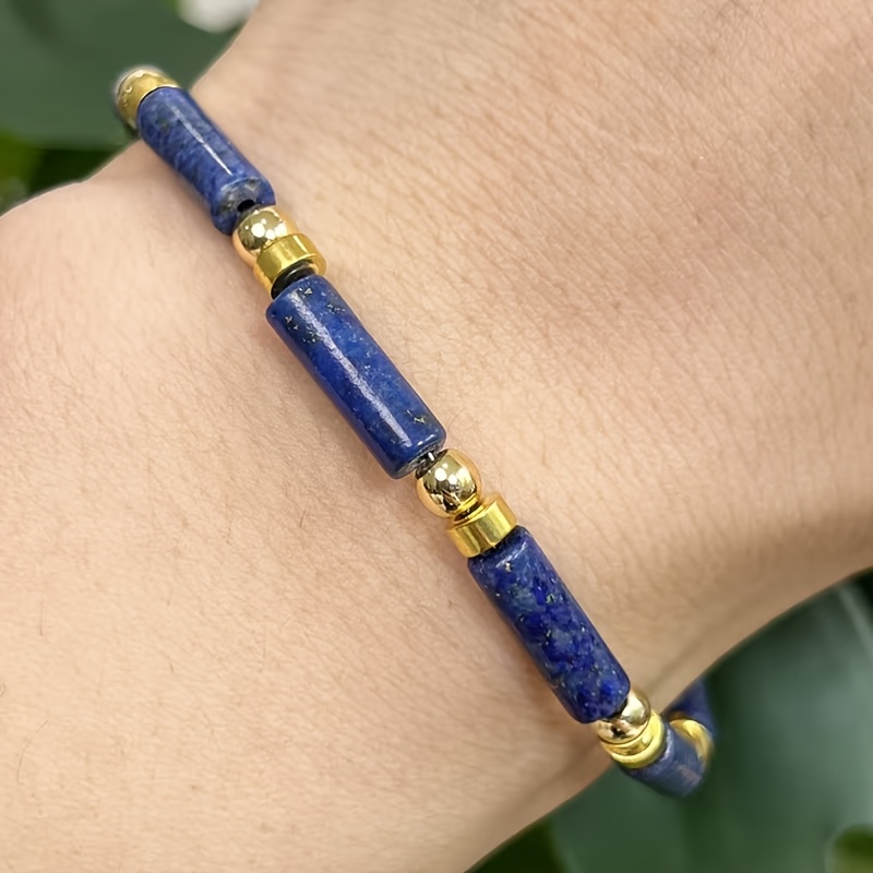 Vintage-Style Natural Stone Beaded Lapis Lazuli Bracelet