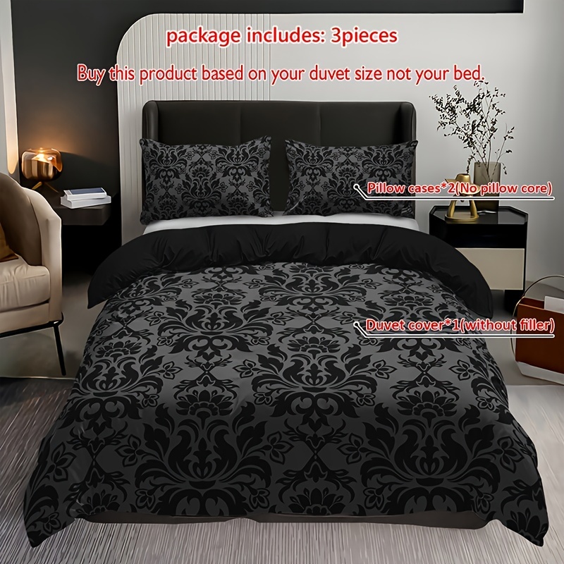 Image of 3pcs Duvet Cover Set, 1 Duvet + 2 Pillowcases (no Inserts), Home & College High-definition Printed Black Texture