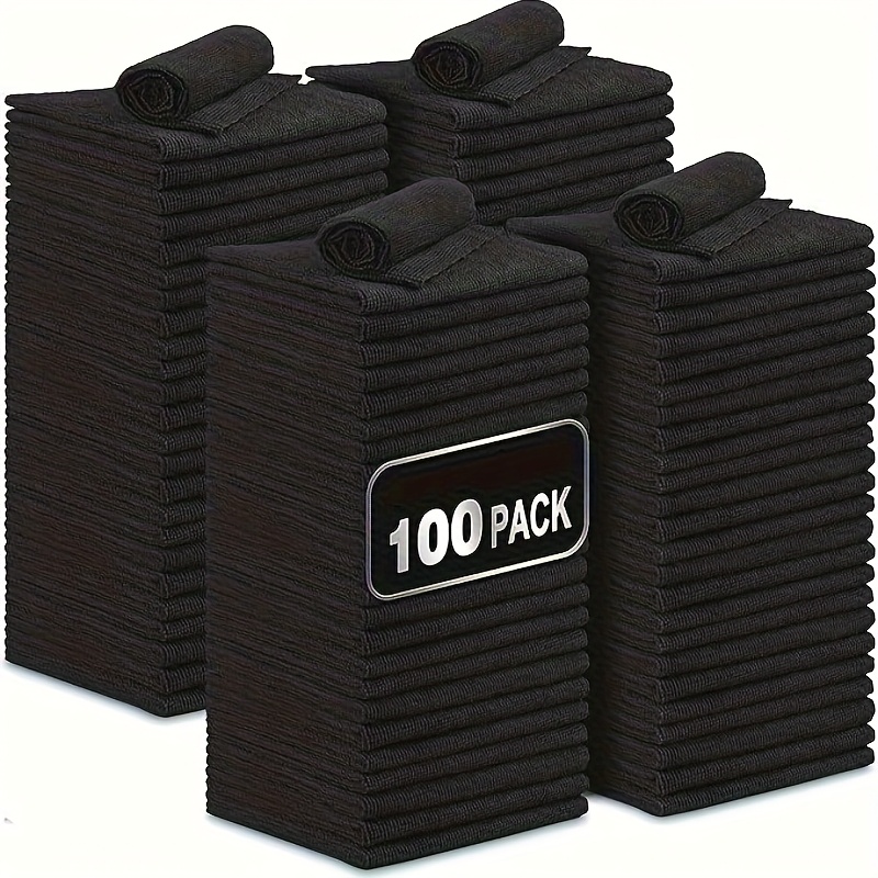 TEMU 100-pack Black Microfiber Cleaning Cloths - High Absorbency, Reusable & Suitable For Washable - Mop,, Window, Phone & Electronics Wipes - Multi-