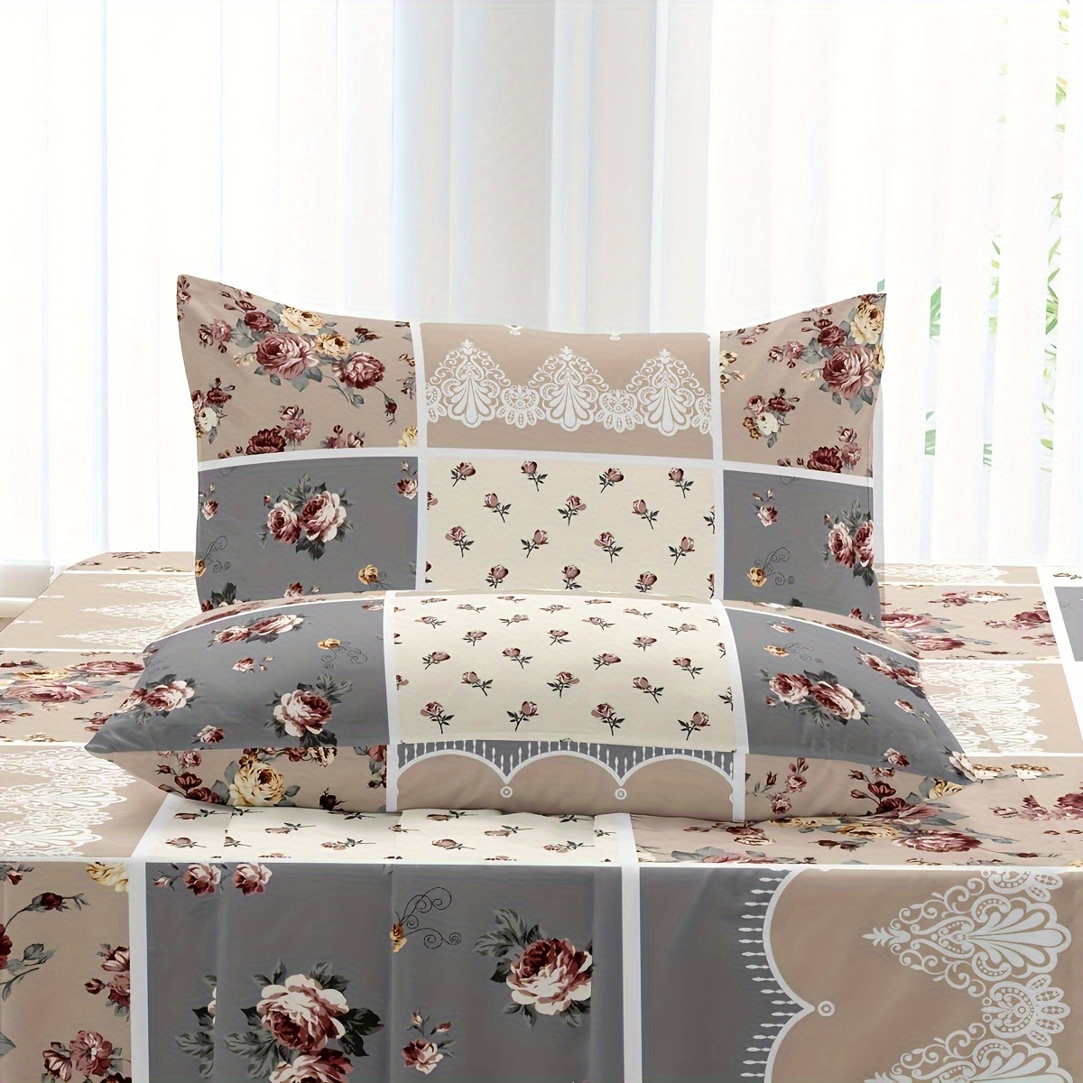 4pcs Floral Square Printed Bedding