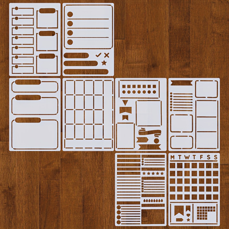 

8-pack Journal Planner Stencils 5.28x8.26-inch, Reusable Drawing Templates For Diary, Scrapbooking, Diy Crafts, Material Stencil Set For Notebook, Card Making & Art Projects