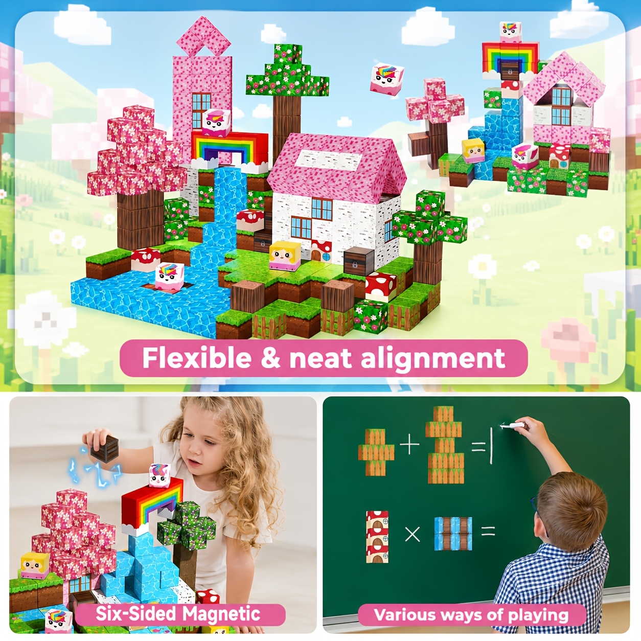Magnetic Unicorn Building Cubes for Kids, STEM Sensory Stacking Toy