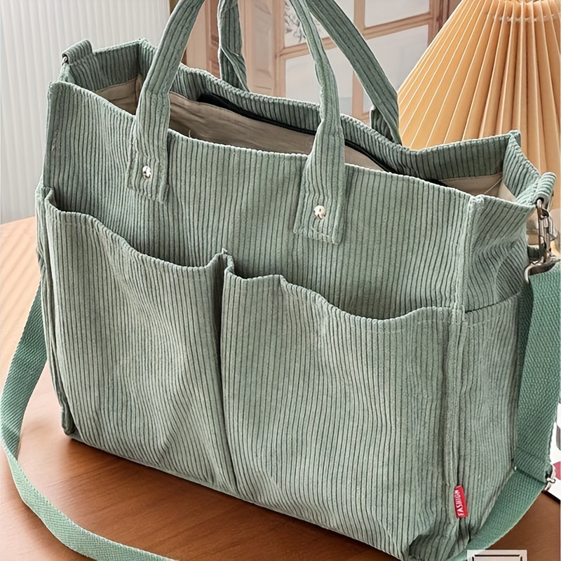 Image of New Original Japanese Harajuku Style Women's Bag For Autumn/winter, Multi-pocket Thickened Corduroy Simple Commuter Tote, Casual Artistic Handbag And Crossbody Bag