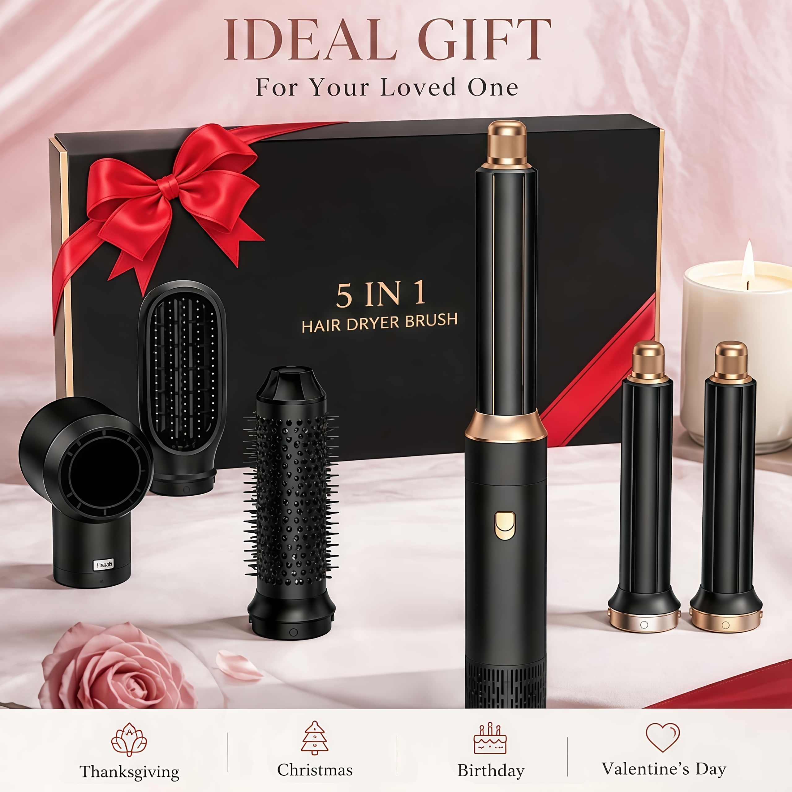 TEMU Air Styler 5 In 1 Hair Dryer Brush, Multifunctional Detachable Styler With Negative Ions Dryer, Curler And Thermal Brush For Dry, Straight And