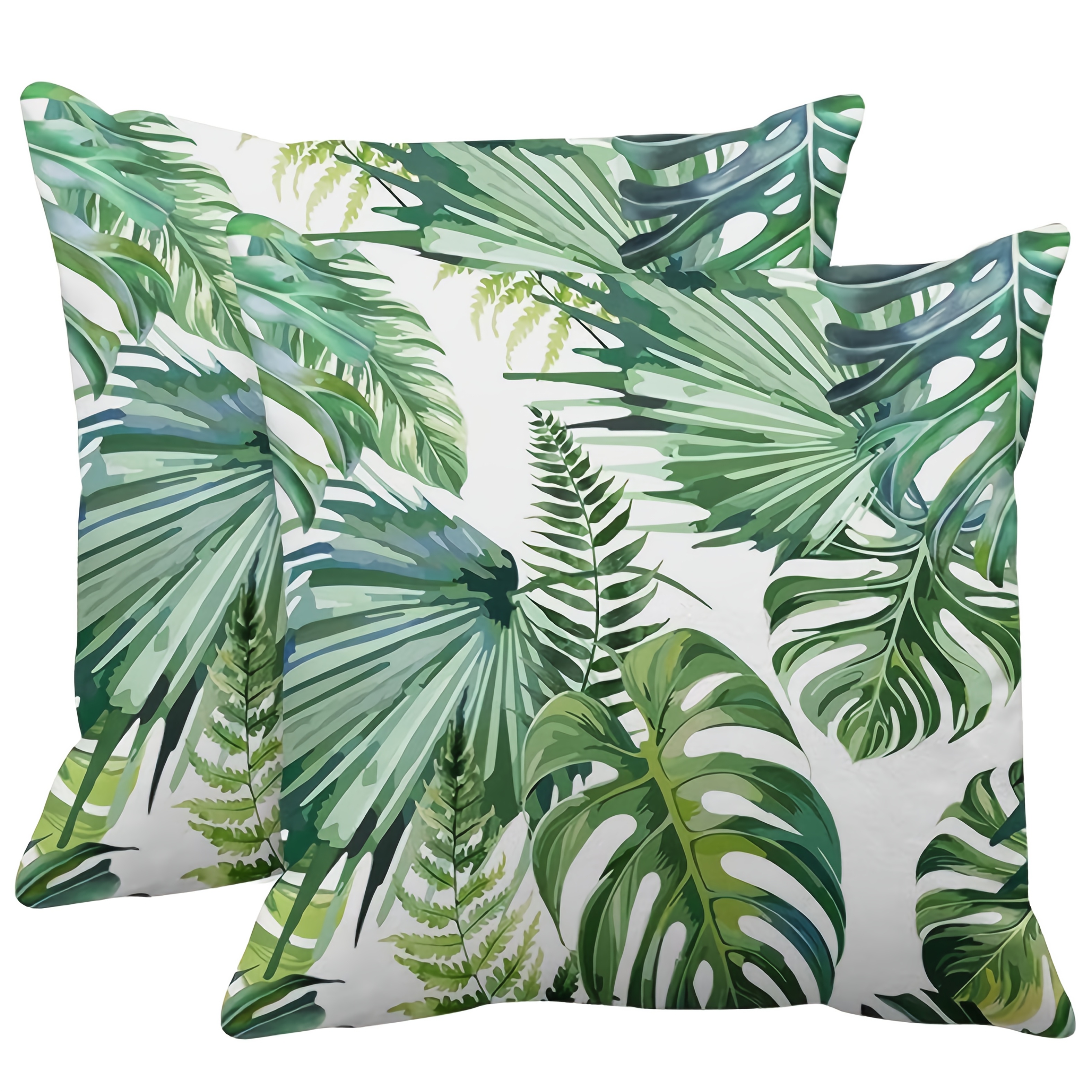 

2-pack Modern Tropical Leaf Throw Pillow Covers, 18x18 Inch, Polyester, Machine Washable, Zipper Closure, Decorative Cases For Home Decor - Woven Fabric